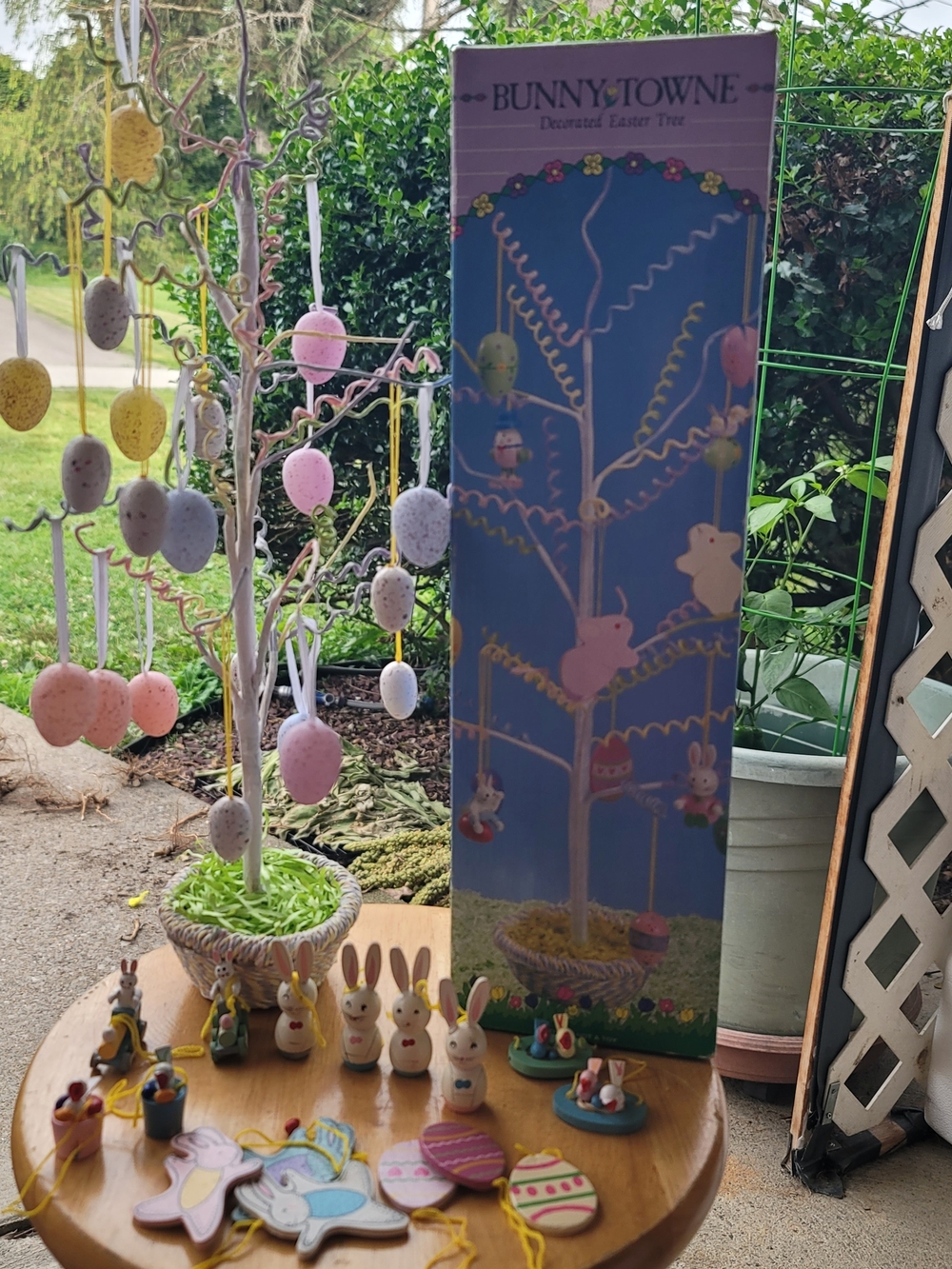Vintage Bunny Towne 1990s Decorated Easter Tree with Ornaments.